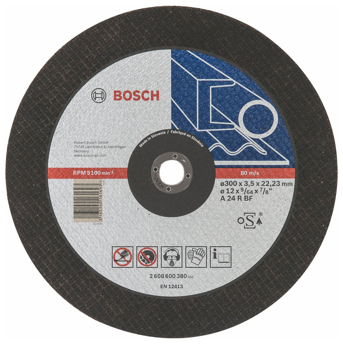 Диск отрезной абразивный Bosch МЕТАЛЛ 300Х3,5 мм 2608600380