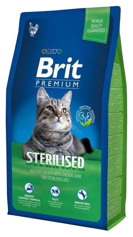 фото Сухой корм для кошек brit premium sterilised, для стерилизованных, курица, печень, 1,5кг