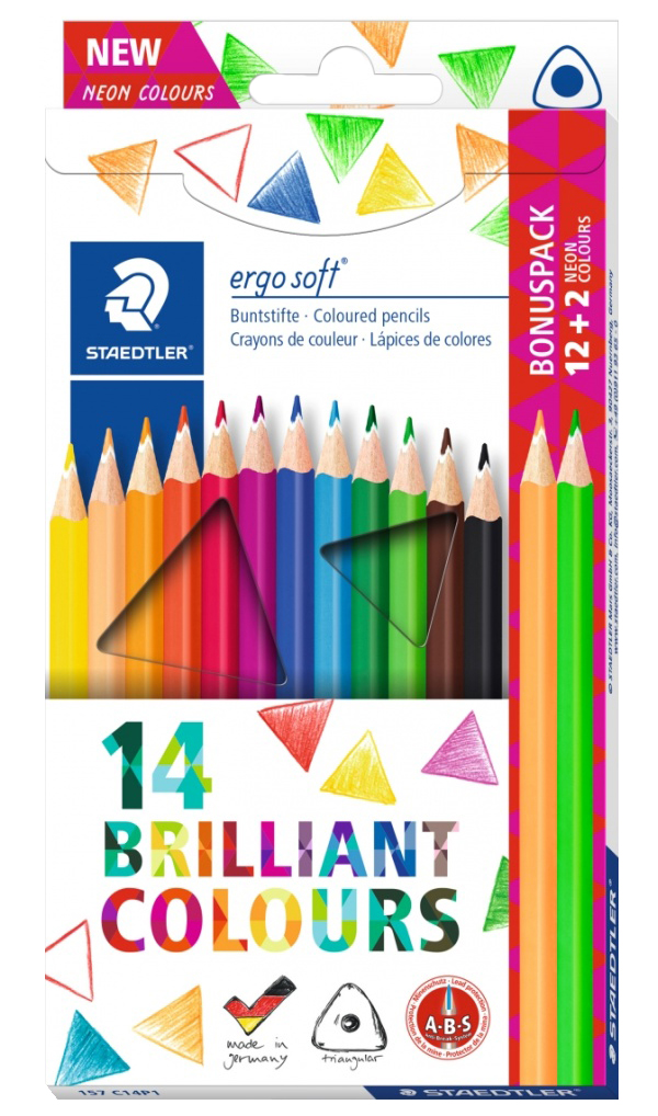 

Карандаши цветные Staedtler Ergo Soft неоновые 157 12+2 цвета, Ergo Soft 157 12+2 цвета неон