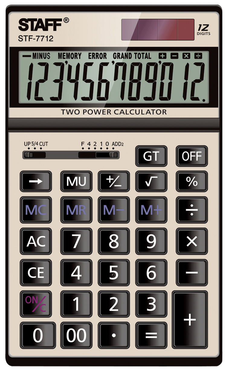 Калькулятор Staff настольный металлический STF-7712-GOLD, ЗОЛОТИСТЫЙ, 12 разрядов, ...