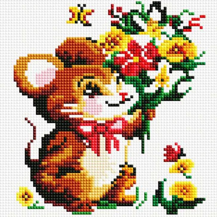 

Алмазная вышивка Белоснежка Мышонок с букетом, 20x20 см, Мышонок с букетом