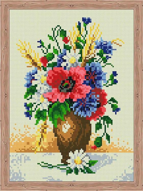 

Алмазная вышивка Цветной Ромашки, маки, васильки, 30x40 см, Ромашки, маки, васильки