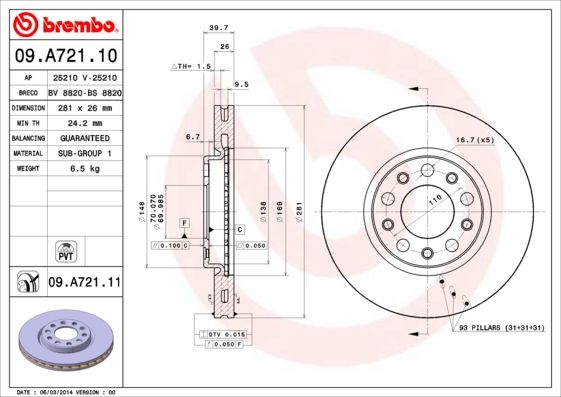 

Тормозной диск brembo 09.A721.10