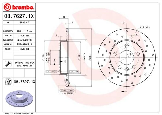 фото Тормозной диск brembo 08.7627.1x