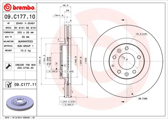 фото Тормозной диск brembo 09.c177.11