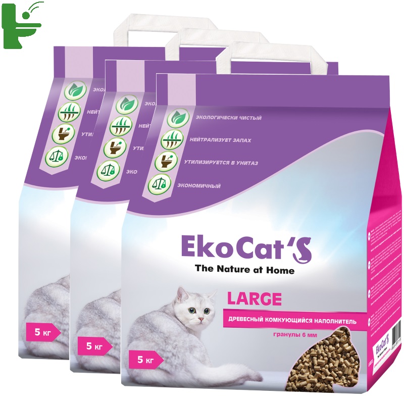 фото Комкующийся наполнитель eko cat's large древесный, 5 кг, 3 шт