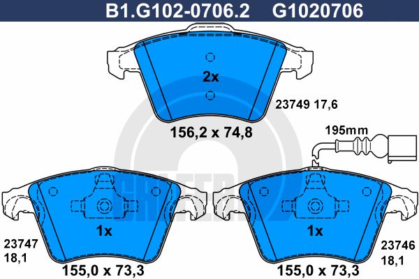 

Комплект тормозных дисковых колодок GALFER B1.G102-0706.2