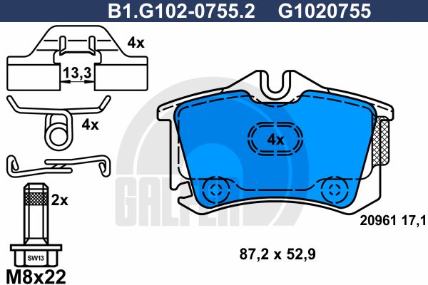 Комплект тормозных дисковых колодок GALFER B1.G102-0755.2
