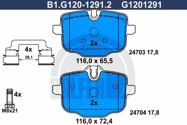 

Комплект тормозных дисковых колодок GALFER B1.G120-1291.2