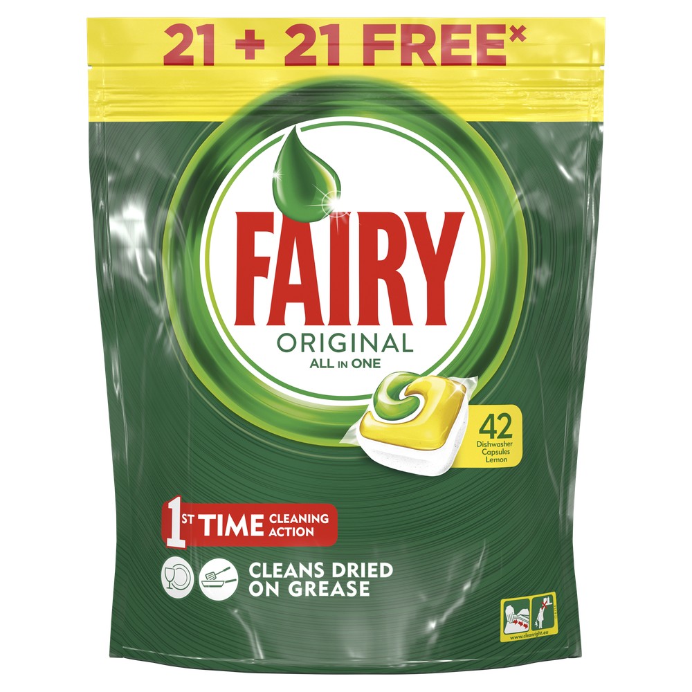 

Капсулы для посудомоечной машины Fairy Original All In One Лимон 21+21 (42 штуки)