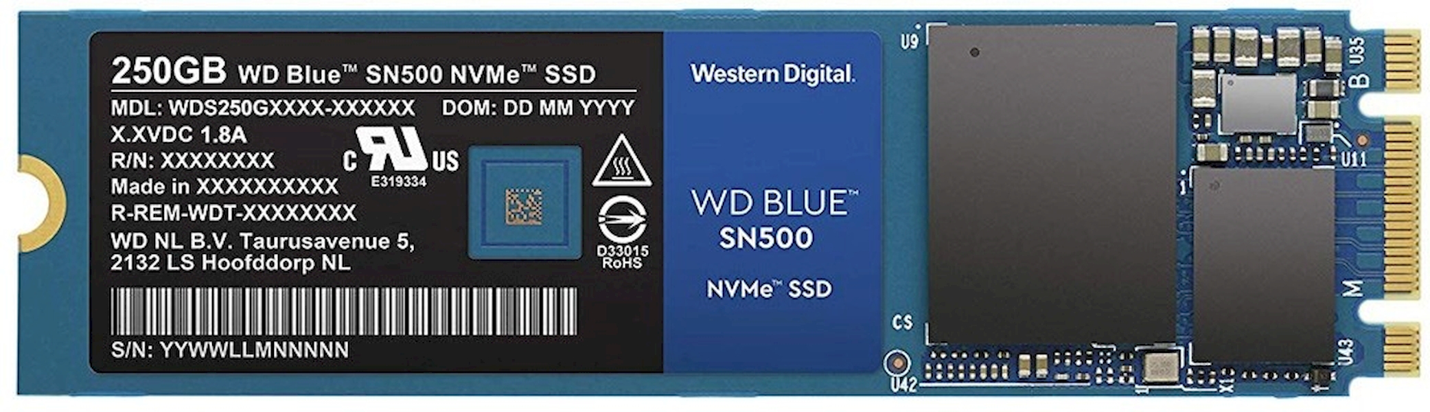 

SSD накопитель WD Blue SN500 M.2 2280 250 ГБ (WDS250G1B0C), Blue SN500