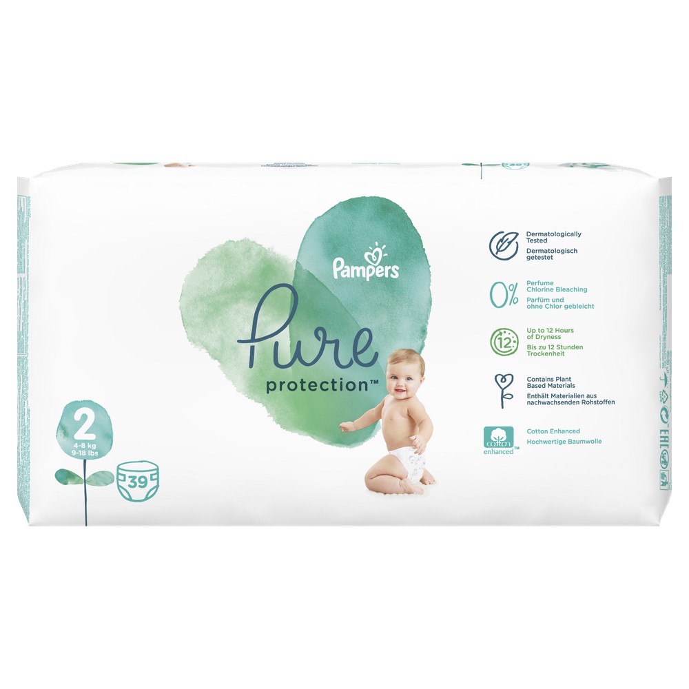 фото Подгузники pampers pure protection 4-8 кг, размер 2, 39 шт.