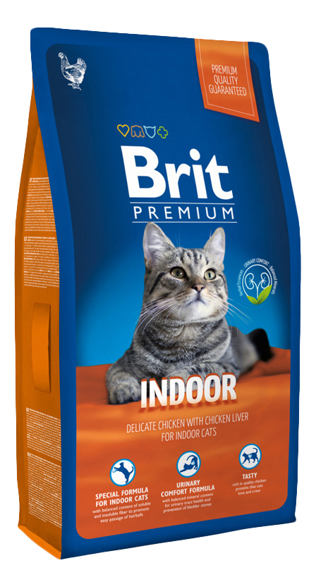 фото Сухой корм для кошек brit premium indoor, для домашних, курица, 8кг