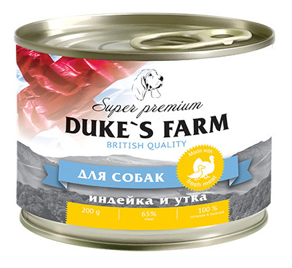 

Консервы для собак DUKE'S FARM, утка, индейка, рис, шпинат, 200г, утка, индейка, 200 г
