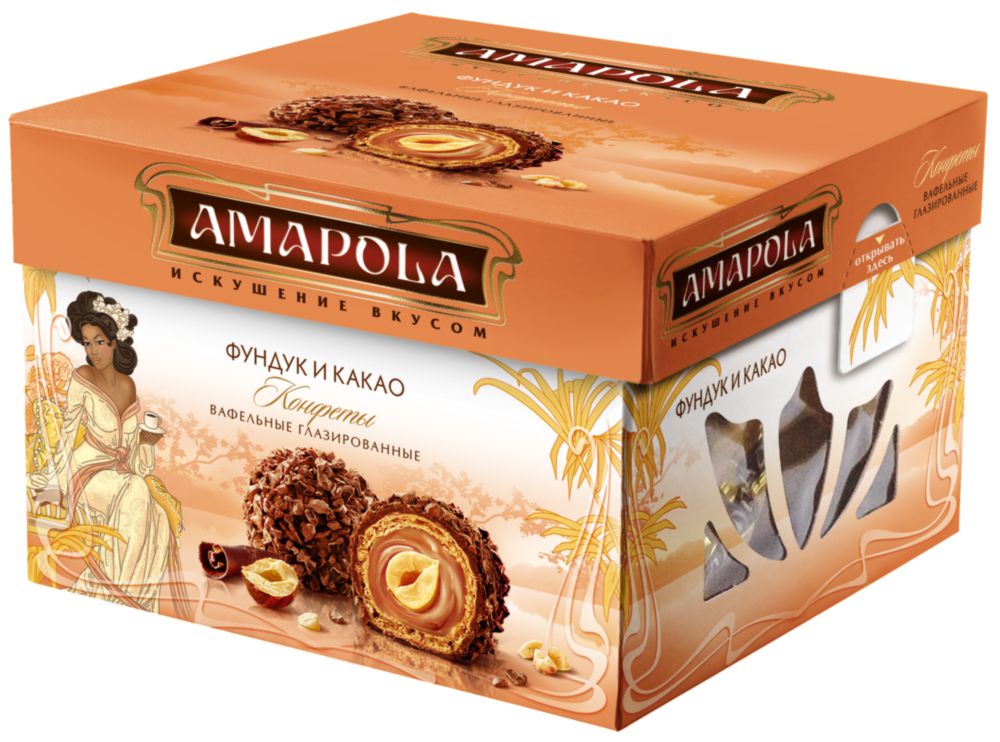 Конфеты вафельные глазированные Amapola фундук и какао 100 г