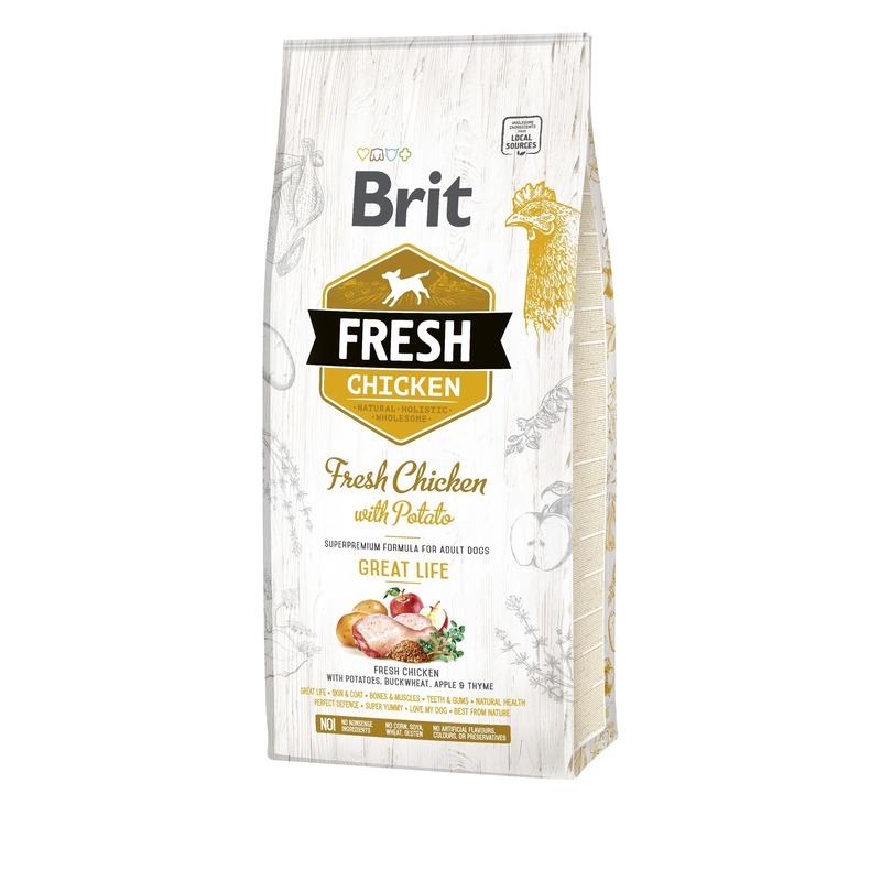 фото Сухой корм для собак brit fresh adult great life, свежая курица с картофелем, 2,5кг