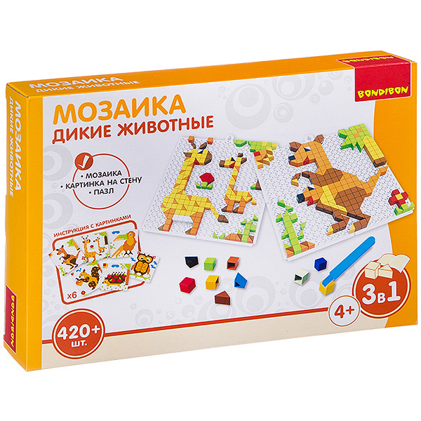 

Логическая игра "Мозаика. Дикие животные", 420 деталей