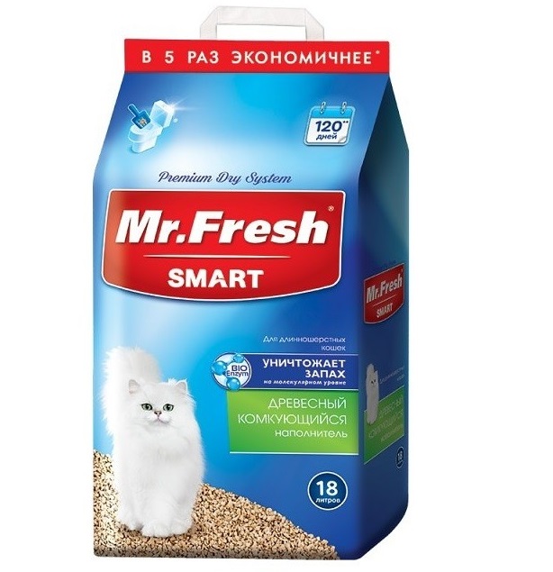 Комкующийся наполнитель Mr.Fresh древесный, 8.8 кг, 18 л