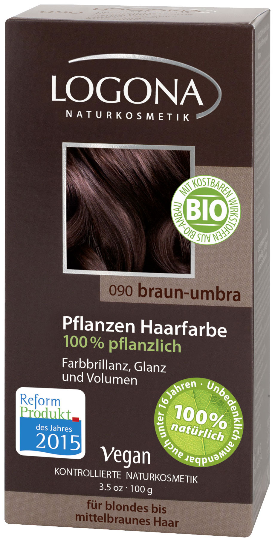 фото Краска для волос logona herbal hair color 090 brown umber 100 г