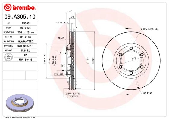 фото Тормозной диск brembo 09.a305.10