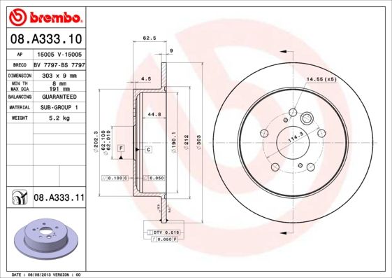 

Тормозной диск brembo 08.A333.11