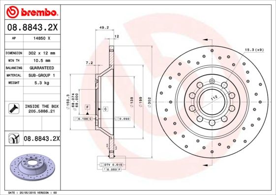 фото Тормозной диск brembo 08.8843.2x