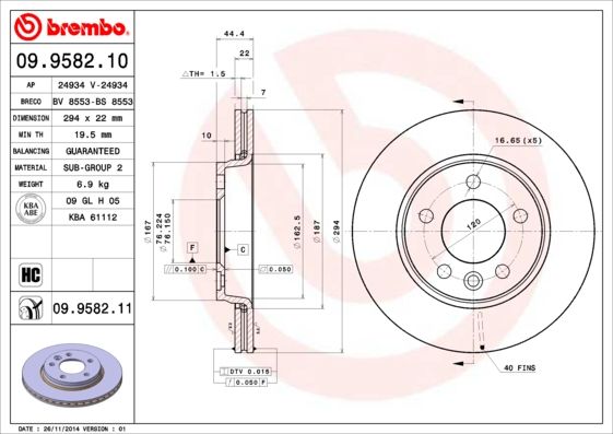 фото Тормозной диск brembo 09.9582.11