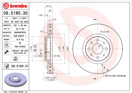 фото Тормозной диск brembo 09.5180.30