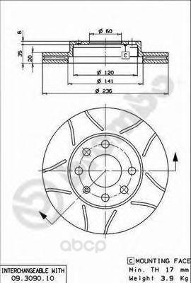 фото Тормозной диск brembo задний для 09309075