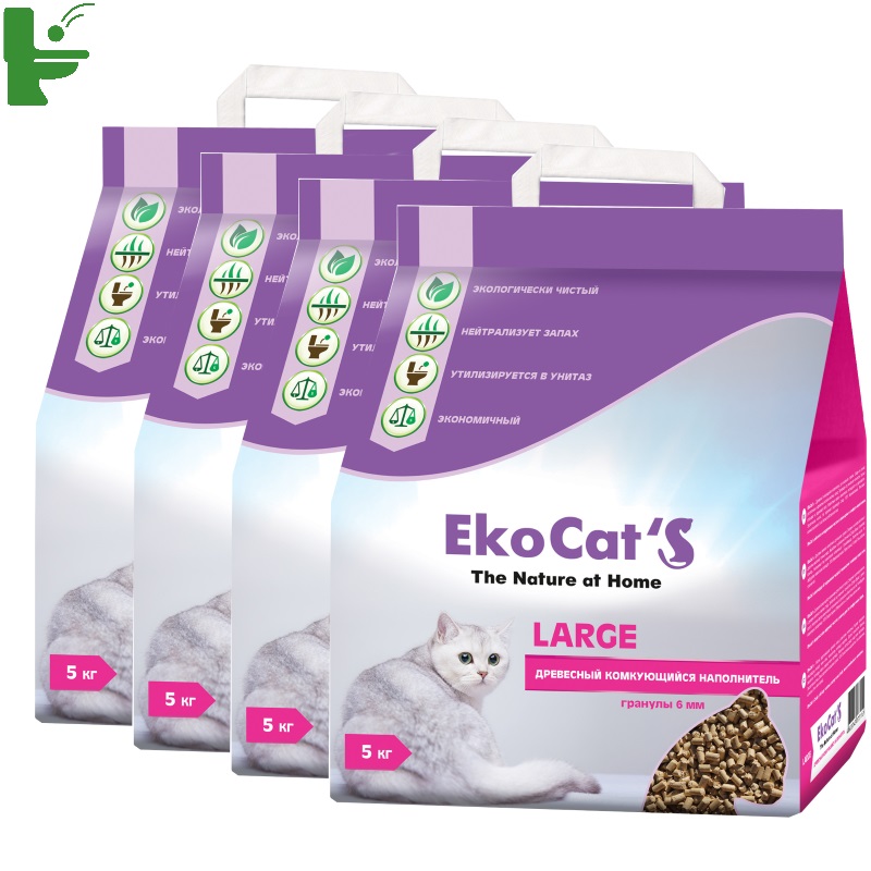 фото Комкующийся наполнитель eko cat's large древесный, 5 кг, 4 шт