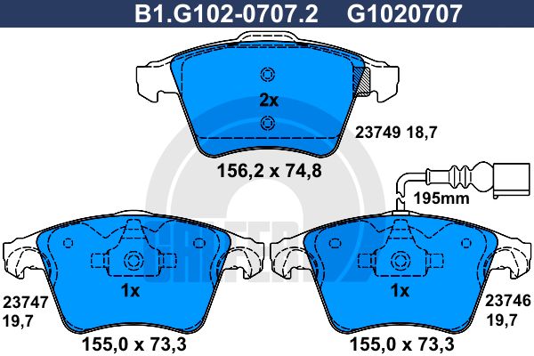 Комплект тормозных дисковых колодок GALFER B1.G102-0707.2