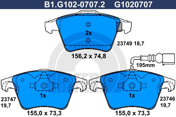 

Комплект тормозных дисковых колодок GALFER B1.G102-0707.2