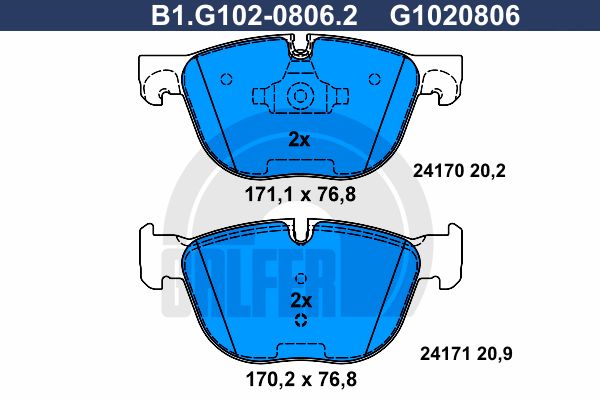 

Комплект тормозных дисковых колодок GALFER B1.G102-0806.2