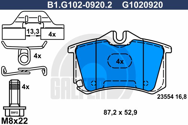 

Тормозные колодки GALFER дисковые B1G10209202