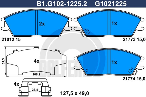 

Комплект тормозных дисковых колодок GALFER B1.G102-1225.2