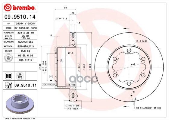 фото Тормозной диск brembo 09951011