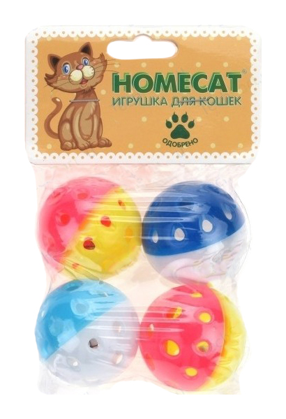 фото Игрушка для кошек homecat мячи пластиковые горошек с колокольчиком, диаметр 4 см, 4 шт