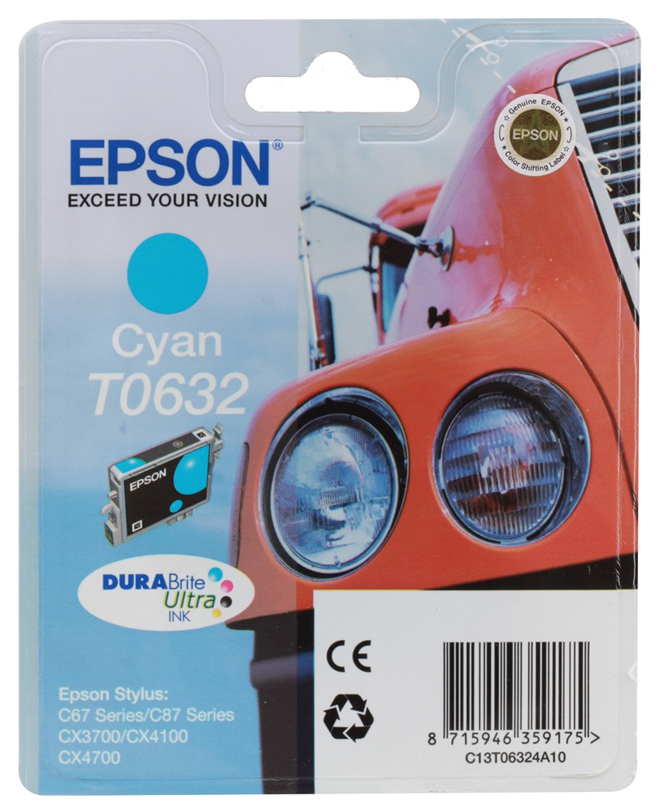 Картридж для струйного принтера Epson C13T06324A10, голубой, оригинал