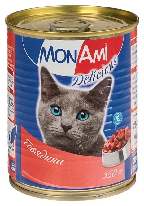 Консервы для кошек MonAmi Delicious, говядина, 350г