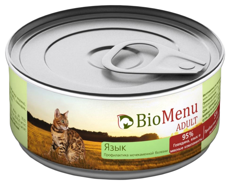 Консервы для кошек BioMenu Adult, мясной паштет с языком, 100г