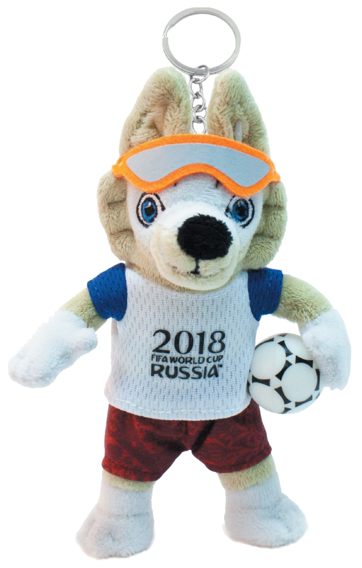 Мягкая игрушка FIFA-2018 Волк Забивака плюшевый 16 см брелок, на карте