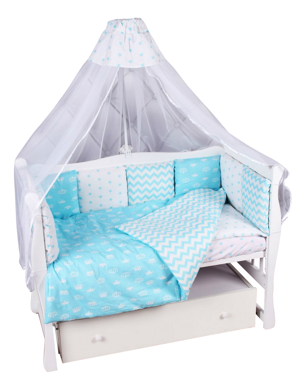 

Комплект в кроватку Amarobaby Royal Baby 18 предметов бирюзовый, Amarobaby Royal Baby 18 предметов бирюзовый