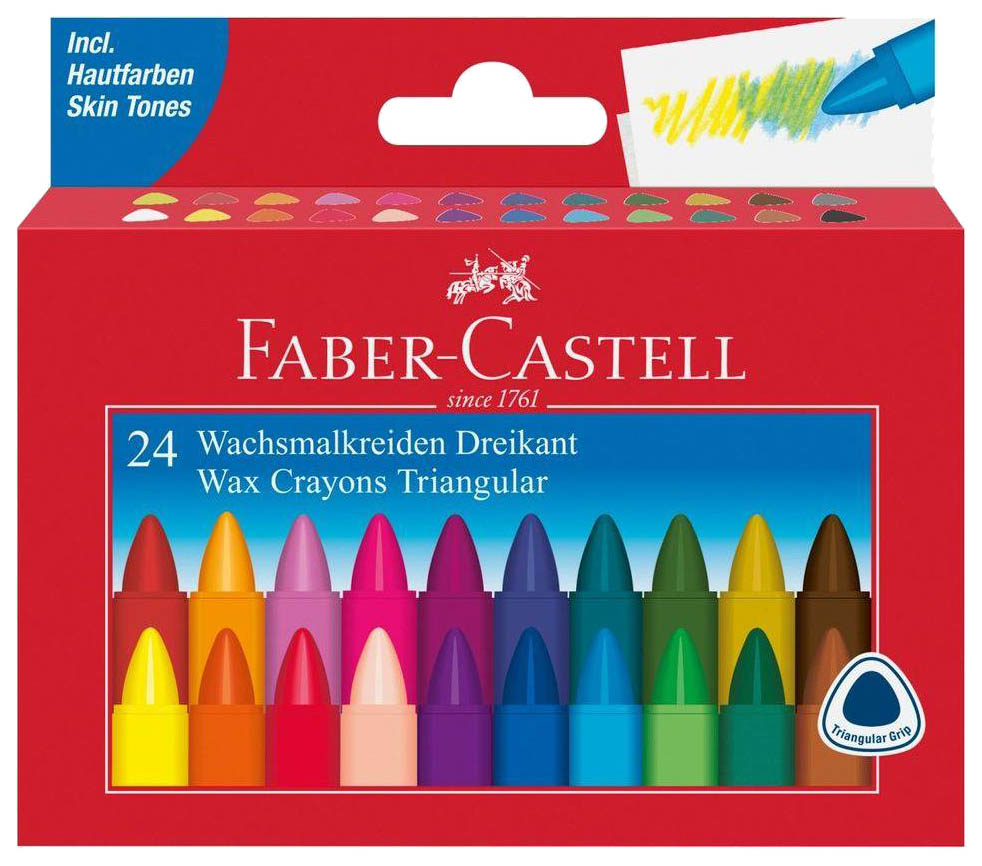 

Восковые карандаши трехгранные Faber-Castell TRIANGULAR, 24 шт, Красный;оранжевый;розовый;фиолетовый;желтый;зеленый;коричневый;синий;голубой, TRIANGULAR