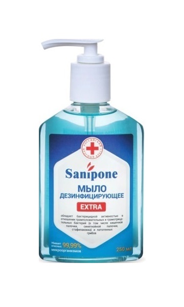 Жидкое мыло Sanipone Extra (кожный антисептик), флаконе с помпой 250 мл., 0250-С-Э антисептик кожный бриллиантовые руки 2 1л