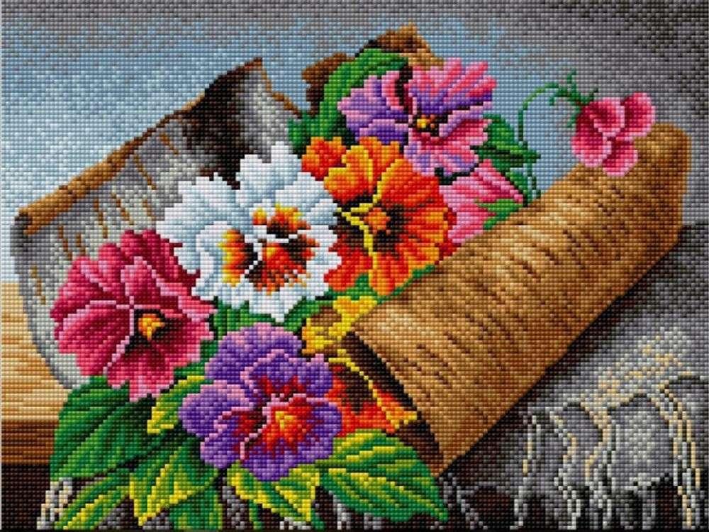 

Алмазная вышивка Вышиваем бисером Анютины глазки, 30x40 см, Анютины глазки
