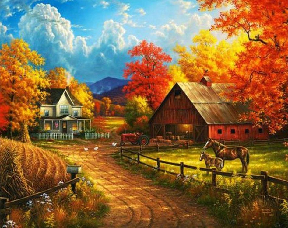 

Алмазная вышивка Гранни Дорога в осень, 38x48 см, Дорога в осень