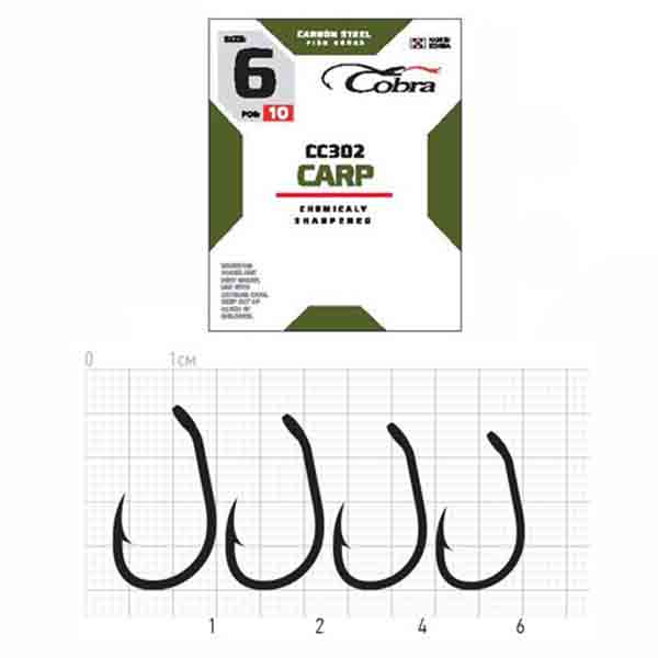 

Рыболовные крючки Cobra Carp CC302 №4, 10 шт., Черный, Carp CC302