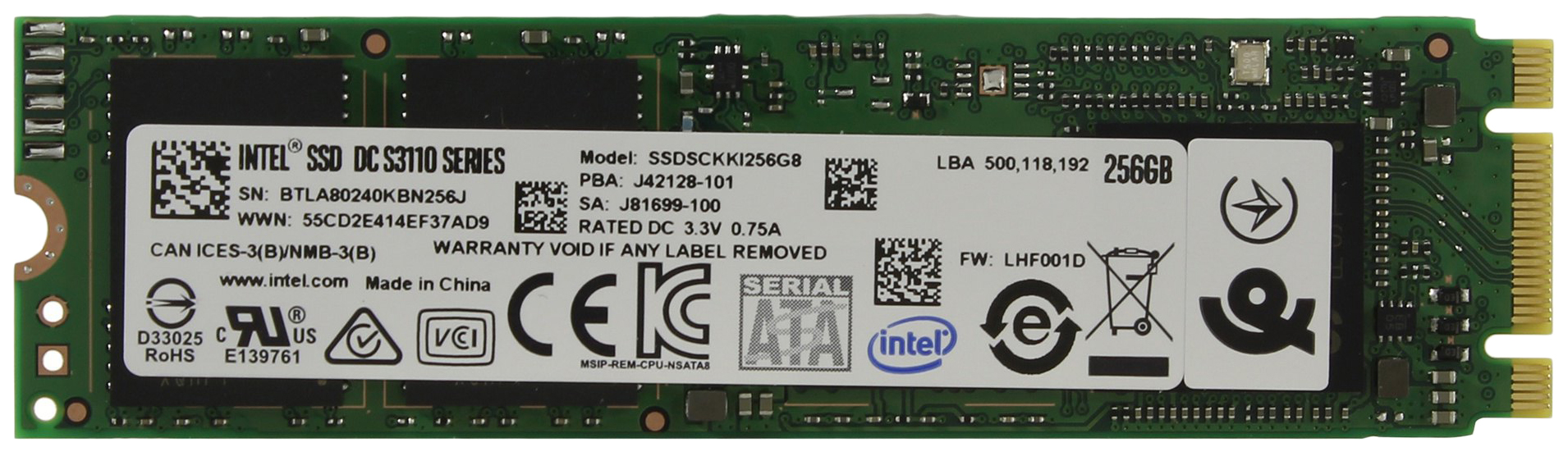

SSD накопитель Intel DC S3110 M.2 2280 256 ГБ (SSDSCKKI256G801), DC S3110