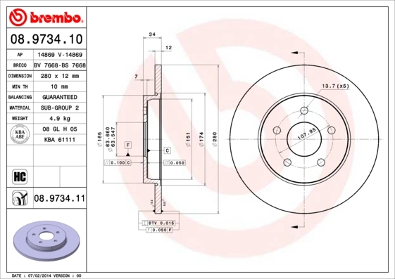 фото Тормозной диск brembo 08973410