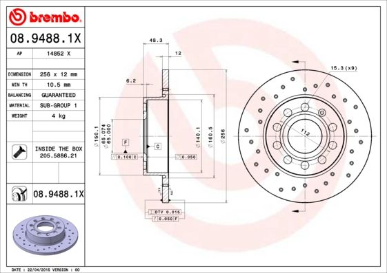 фото Тормозной диск brembo 08.9488.1x